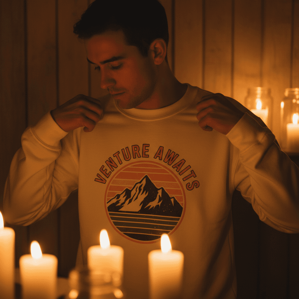 Customer examining custom apparel design