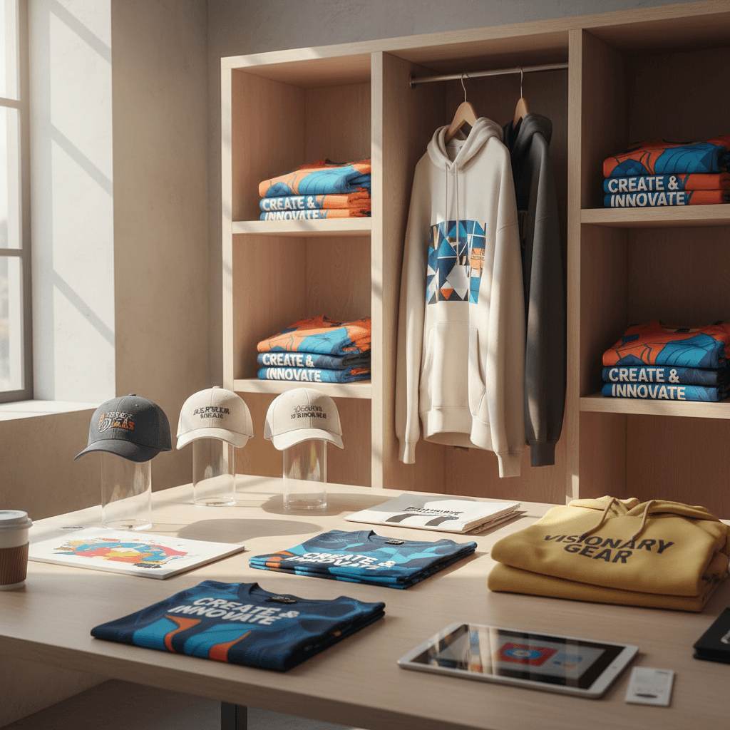 PrintForge custom apparel collection on display