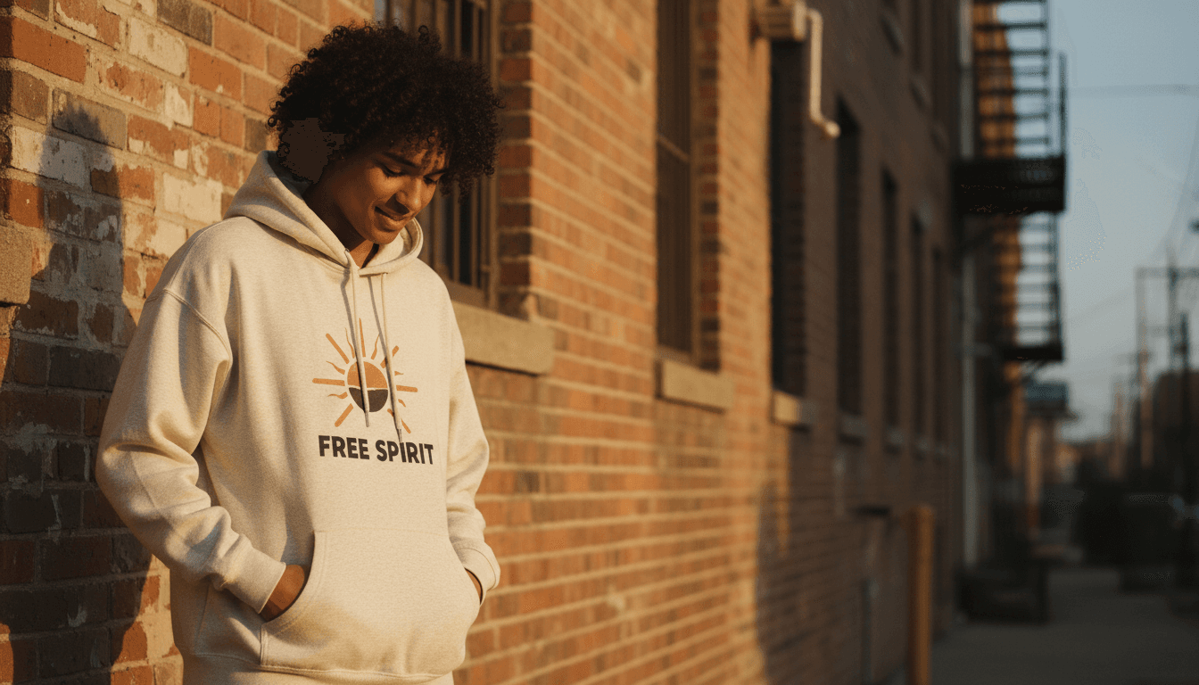 Person wearing custom apparel in an urban setting